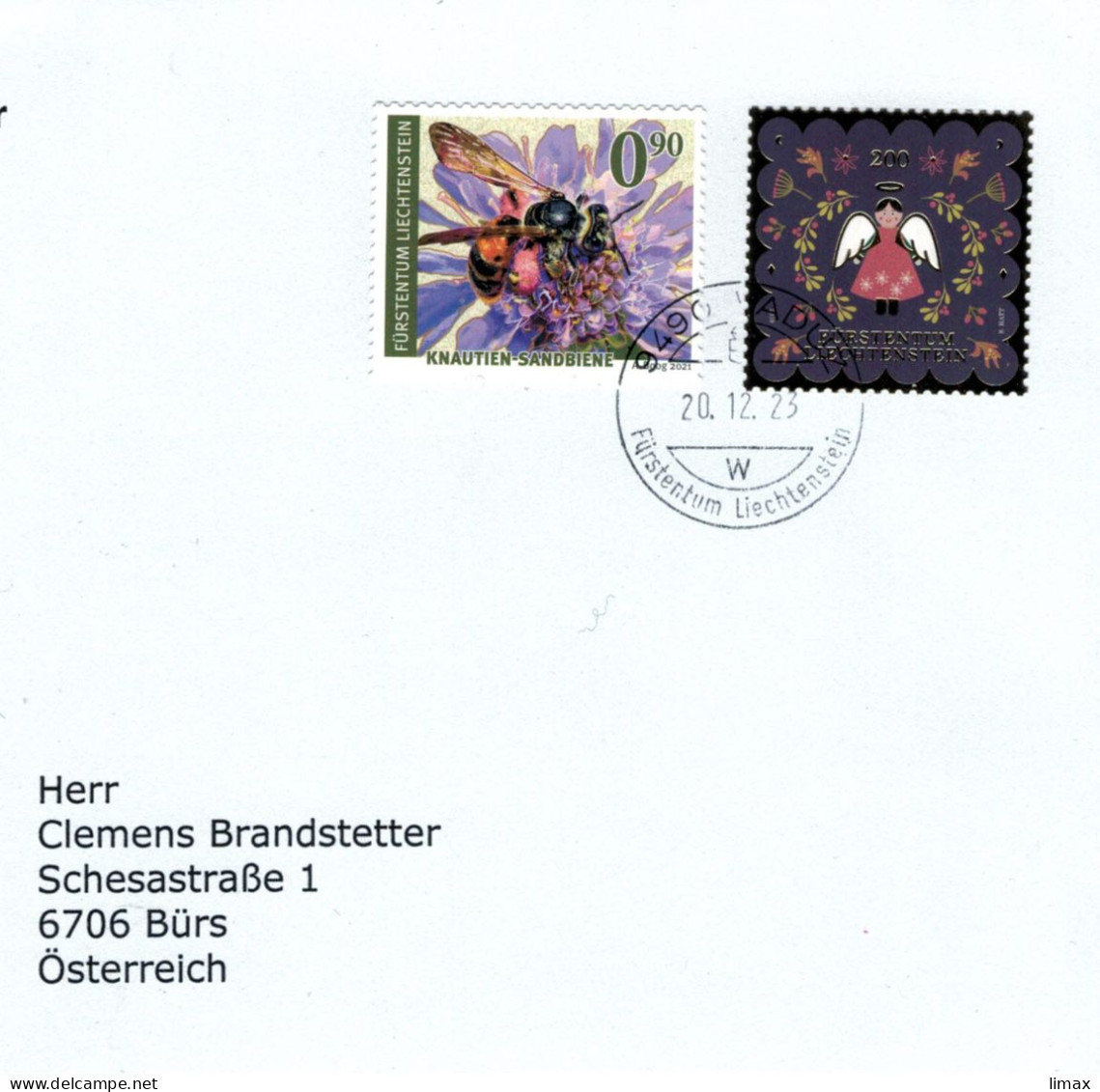 9490 Vaduz 2023 Weihnachten - Knautien-Sandbiene Knautia Andrena Hattorfiana - Storia Postale