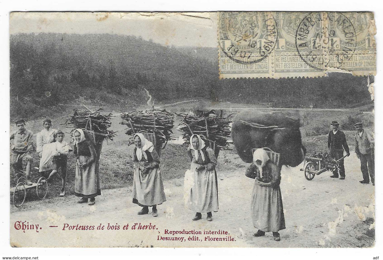 CPA CHINY, GROS PLAN SUR LES PORTEUSES DE BOIS ET D'HERBE, BELGIQUE, Voir état - Chiny