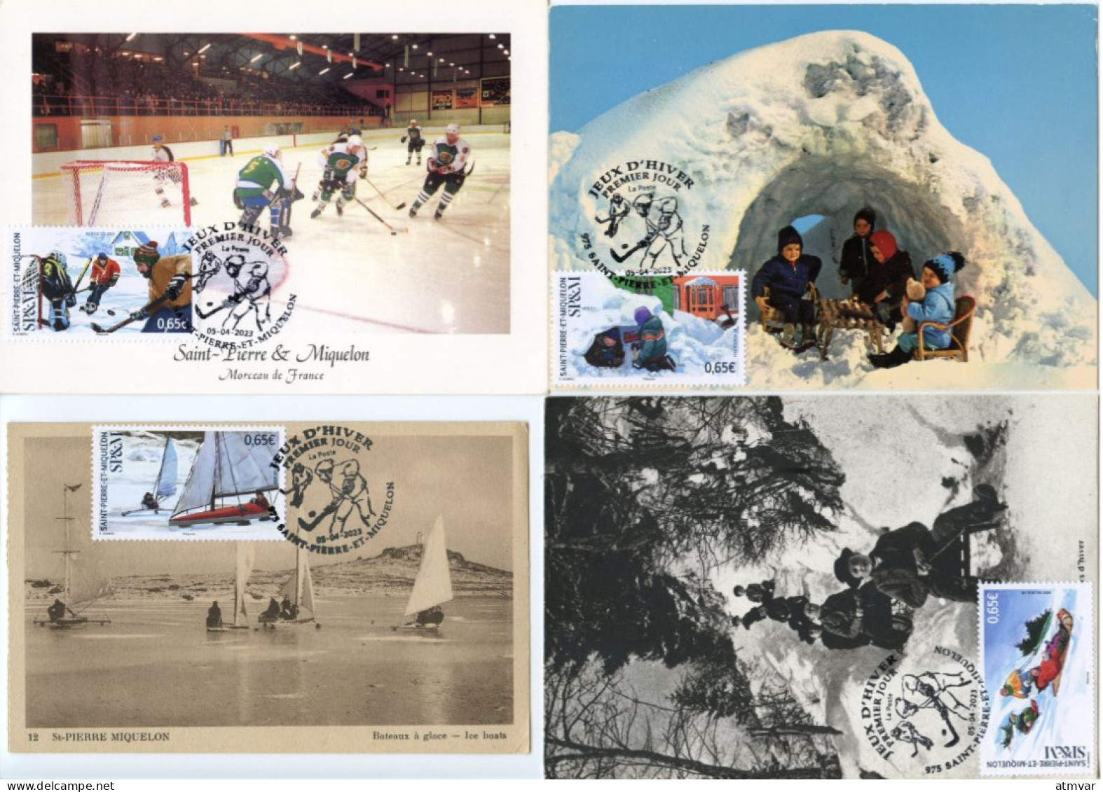 SAINT PIERRE ET MIQUELON (2023) Carte S Maximum Card S - Jeux Et Loisirs D'Hiver, Char à Voile, Hockey, Toboggan, Fours - Maximum Cards