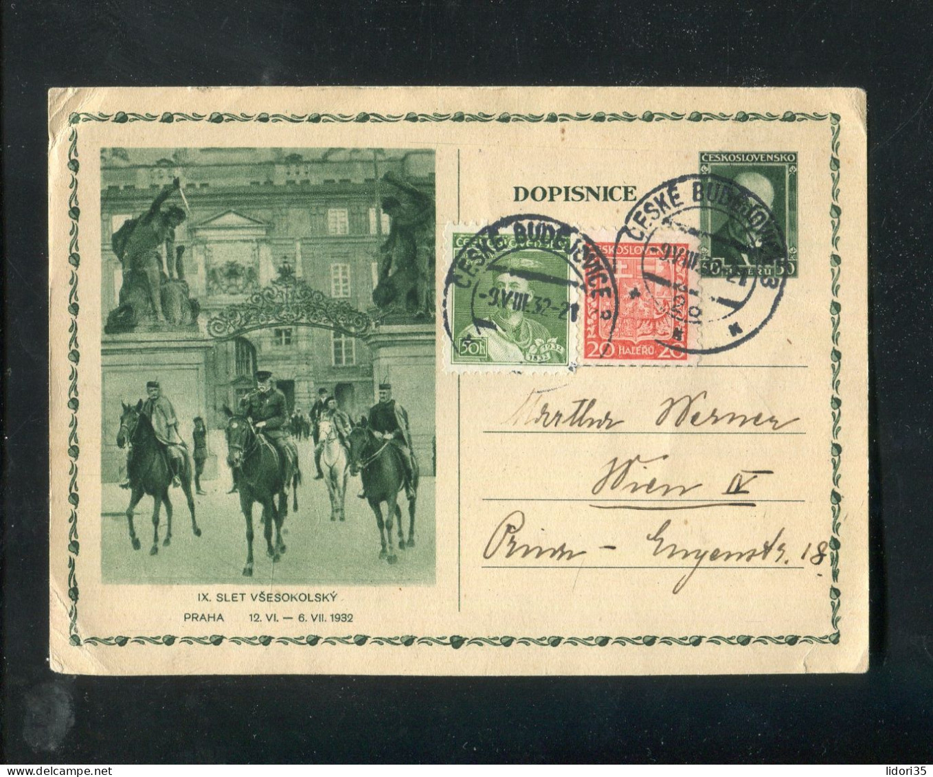 "TSCHECHOSLOWAKEI" 1932, Bildpostkarte Mit Bild "IX, SLET VSESOKOLSKY" Stempel "CESKE BUDEJOVICE" (5767) - Cartes Postales