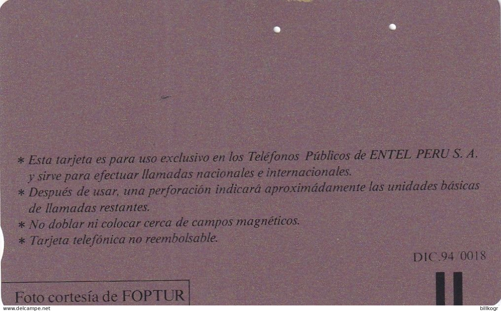 PERU(tamura) - Casa De Torre Tagle/Lima(0018), CPT/Telefonica/Entel 50 Units, 12/94, Used - Perú