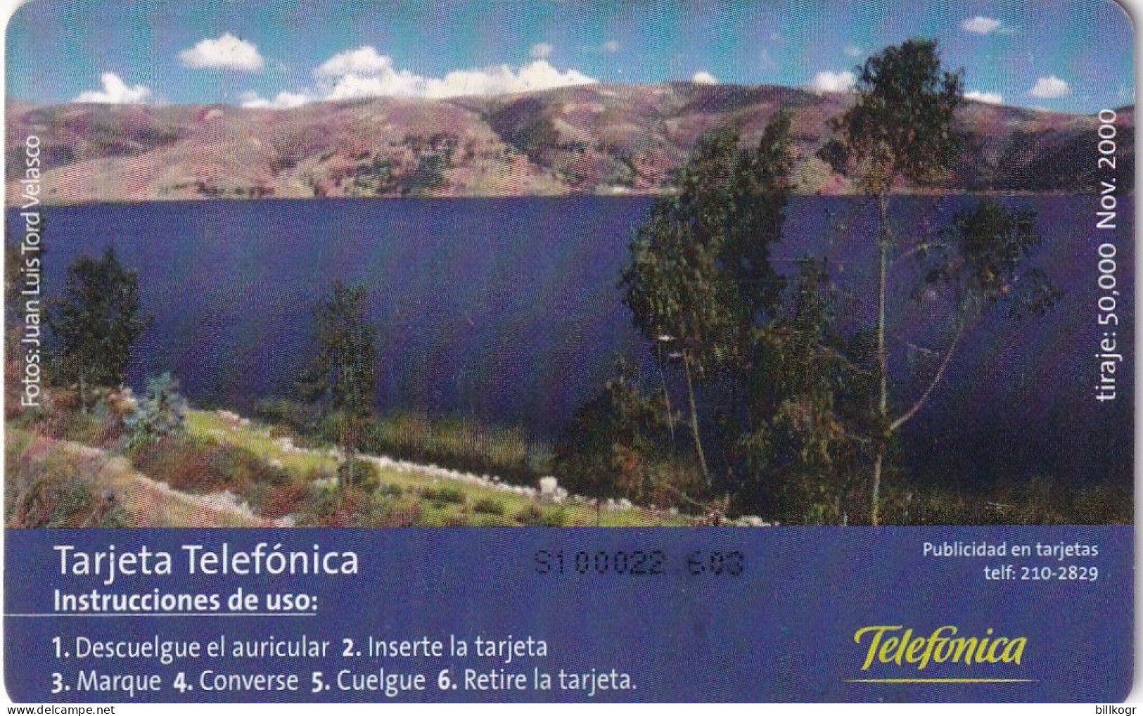 PERU - Andahuaylas/Laguna De Pacucha, Telefonica Telecard, Tirage %50000, 11/00, Used - Perú