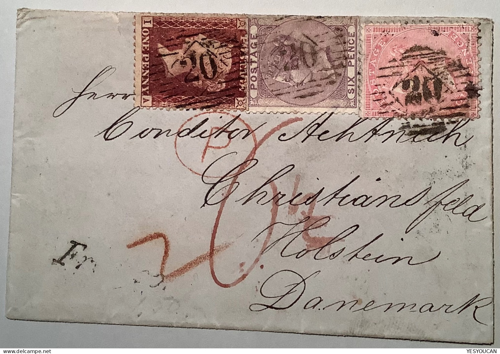 GB LONDON1859 Cover RARE DESTINATION CHRISTIANSFELD HOLSTEIN DENMARK Via Belgium-Hamburg(Queen Victoria Schleswig Brief - Storia Postale