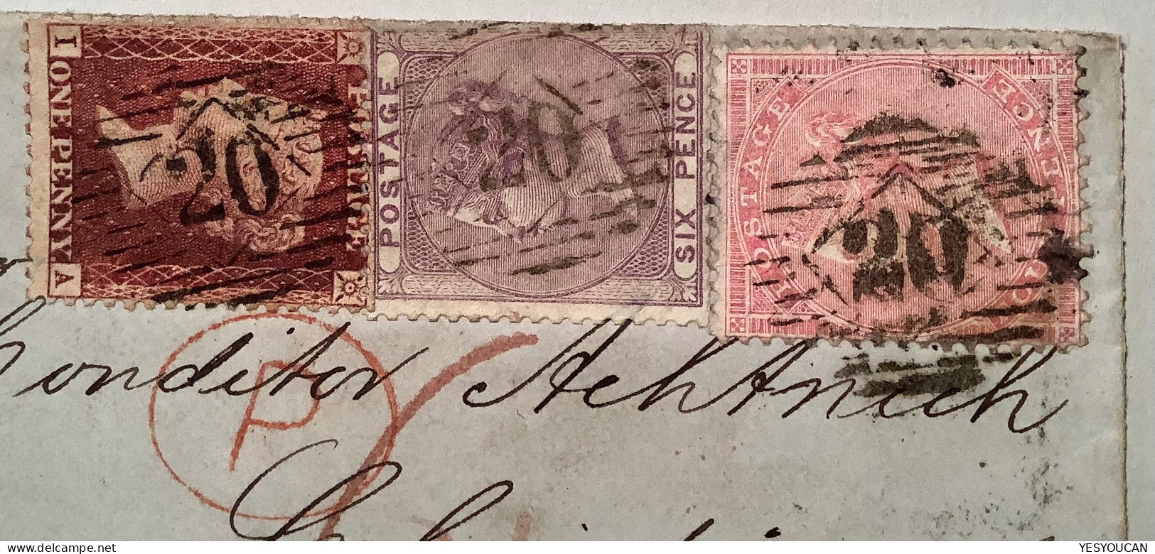 GB LONDON1859 Cover RARE DESTINATION CHRISTIANSFELD HOLSTEIN DENMARK Via Belgium-Hamburg(Queen Victoria Schleswig Brief - Covers & Documents