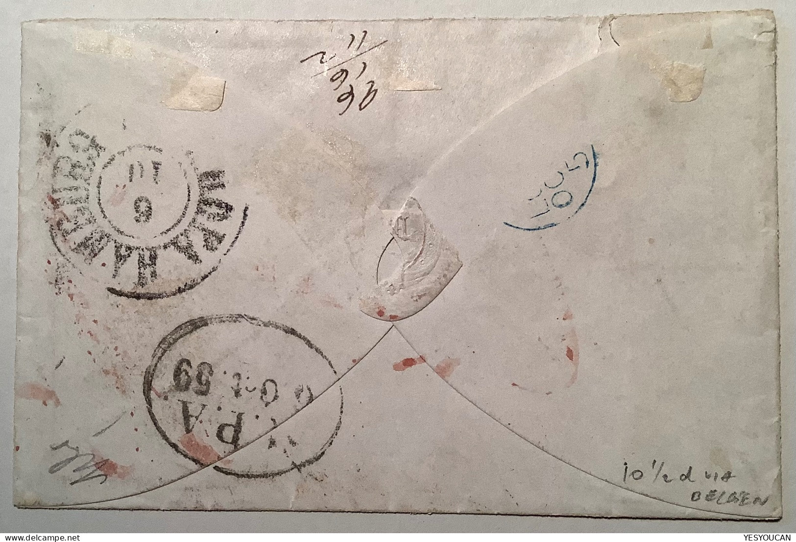 GB LONDON1859 Cover RARE DESTINATION CHRISTIANSFELD HOLSTEIN DENMARK Via Belgium-Hamburg(Queen Victoria Schleswig Brief - Cartas & Documentos