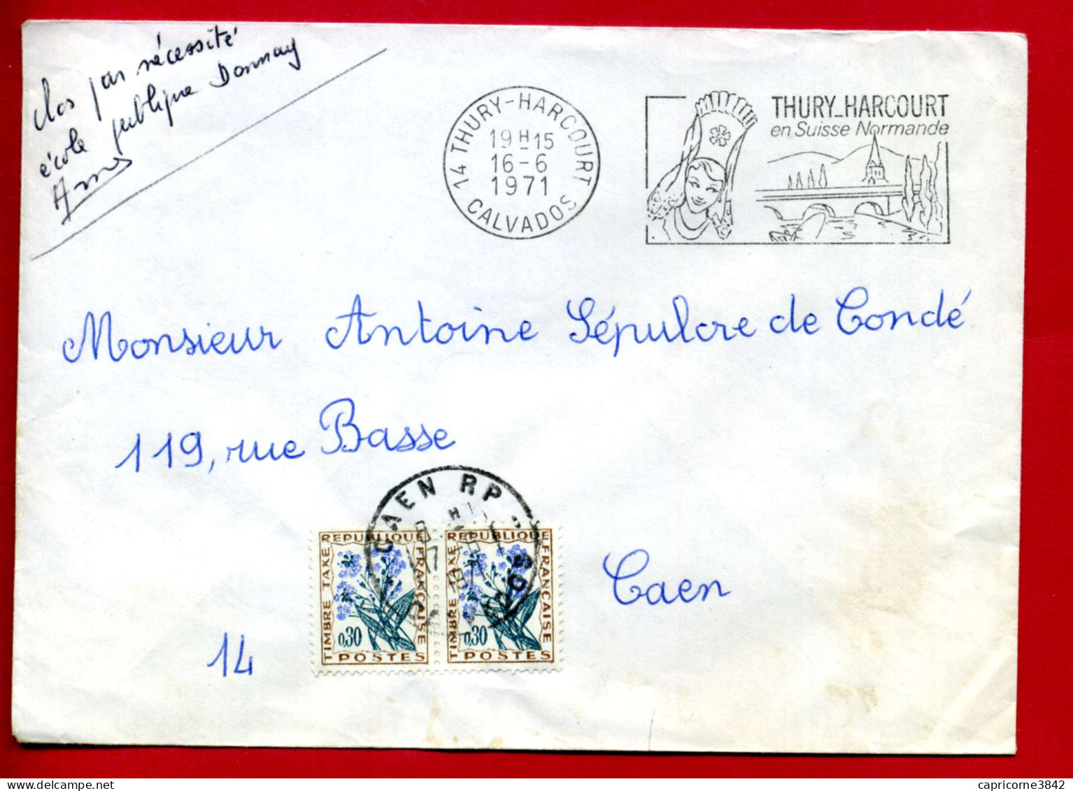 1971 - Lettre De Thury Harcourt Pour Caen - Taxée 0,60fr (2 Tp N° 99) Pour Non Affranchissement - 1960-.... Briefe & Dokumente