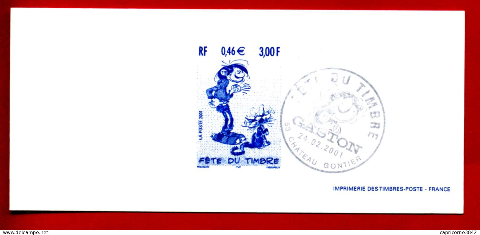 2001 - Epreuve De L'imprimerie Des Timbres-poste - GASTON LAGAFFE Oblit. 1er Jour De Château Gontier - Documents De La Poste