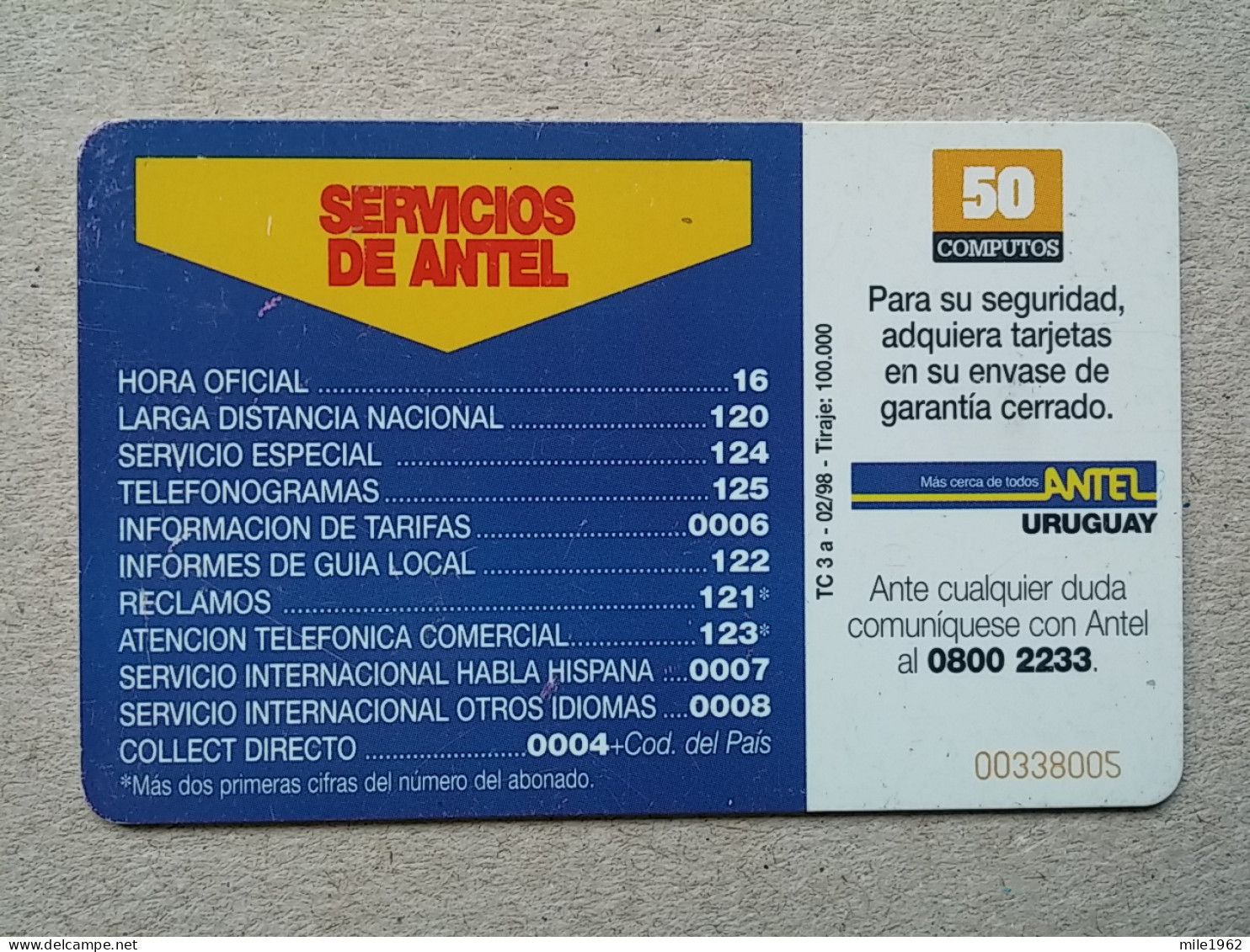 T-599 - URUGUAY, Telecard, Télécarte, Phonecard, - Uruguay