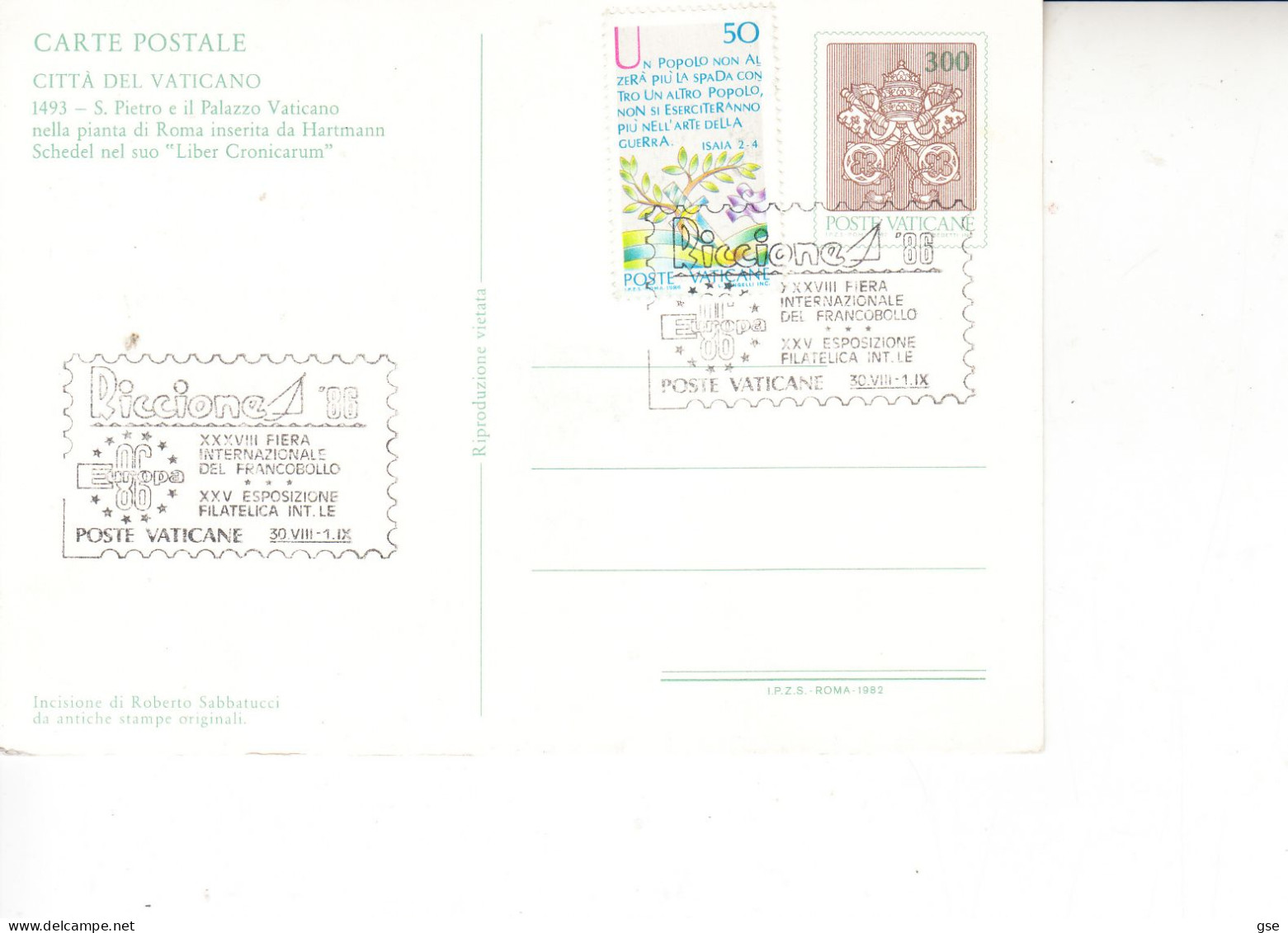 VATICANO  1986 - Firea Int. Del Francobollo - Riccione - Annullo Speciale - Entiers Postaux