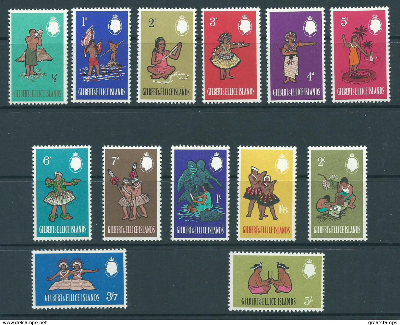 Gilbert And Ellice Stamps Sg89 Set To To 5/- Post Office Fresh Mnh - Islas Gilbert Y Ellice (...-1979)