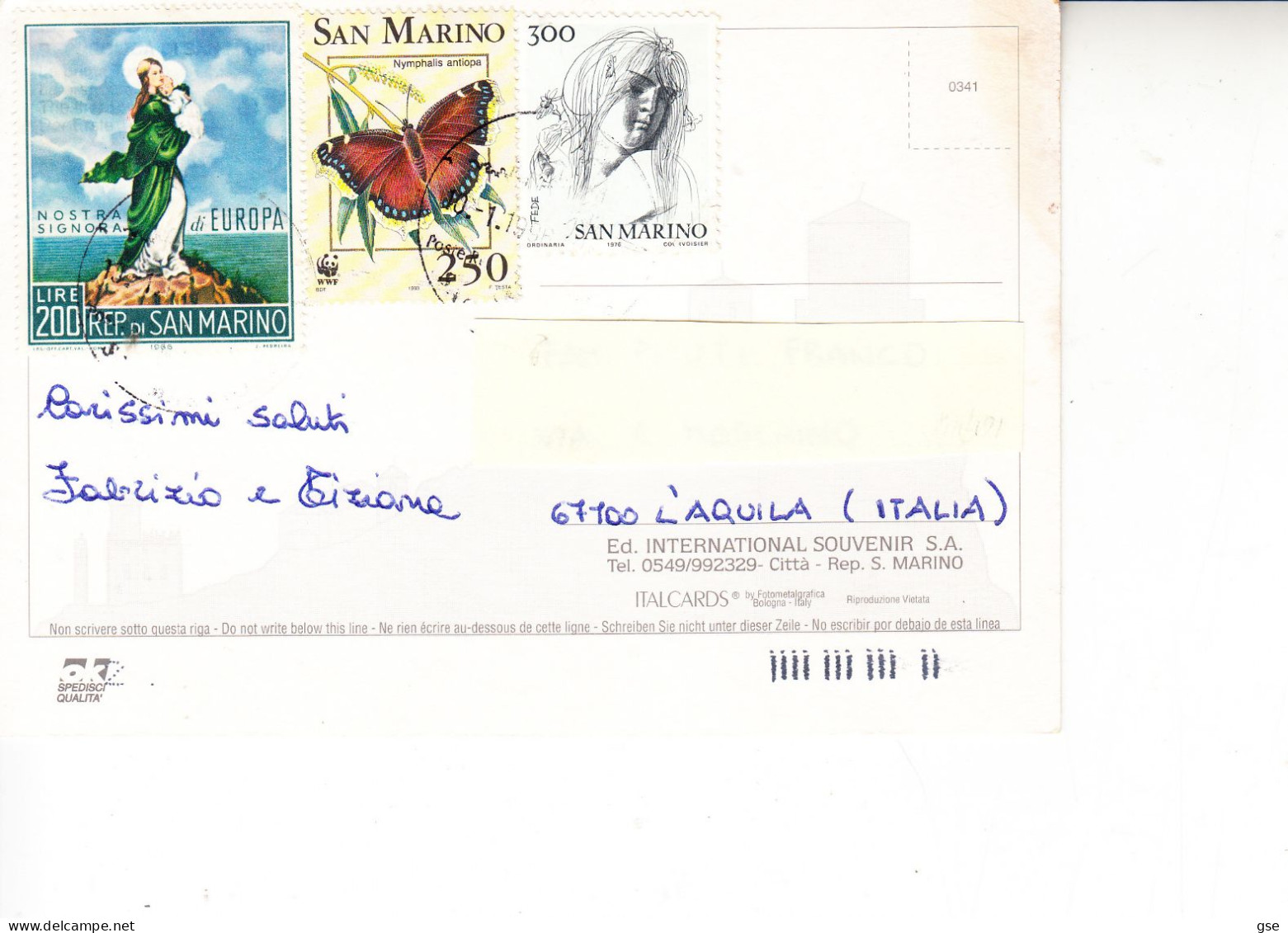 SAN MARINO  1993 - Cartolina Per  L'Aquia - Europa - Farfalla - Briefe U. Dokumente