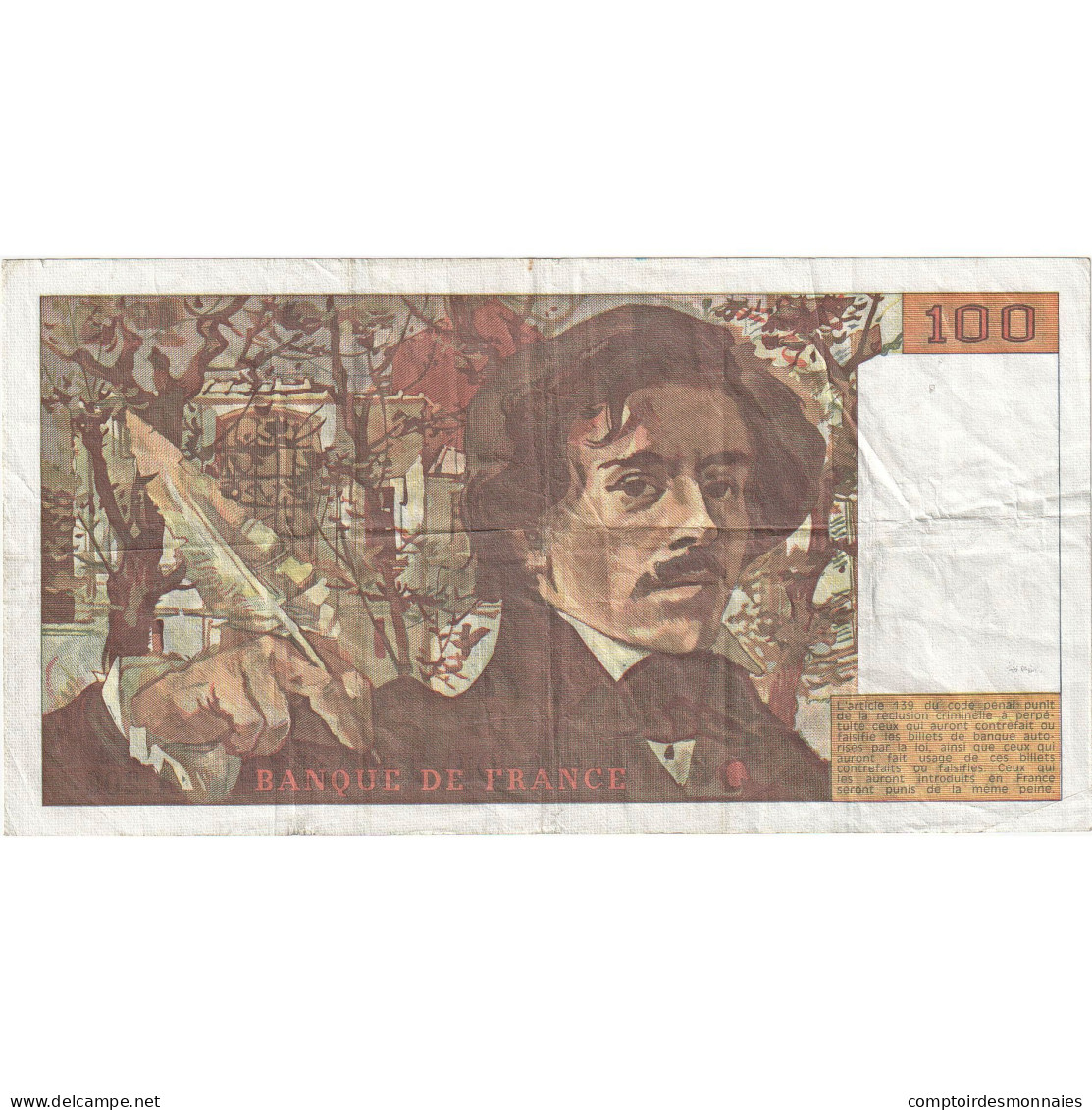 France, 100 Francs, Delacroix, 1991, A.202, TB, Fayette:69bis.3c1, KM:154e - 100 F 1978-1995 ''Delacroix''