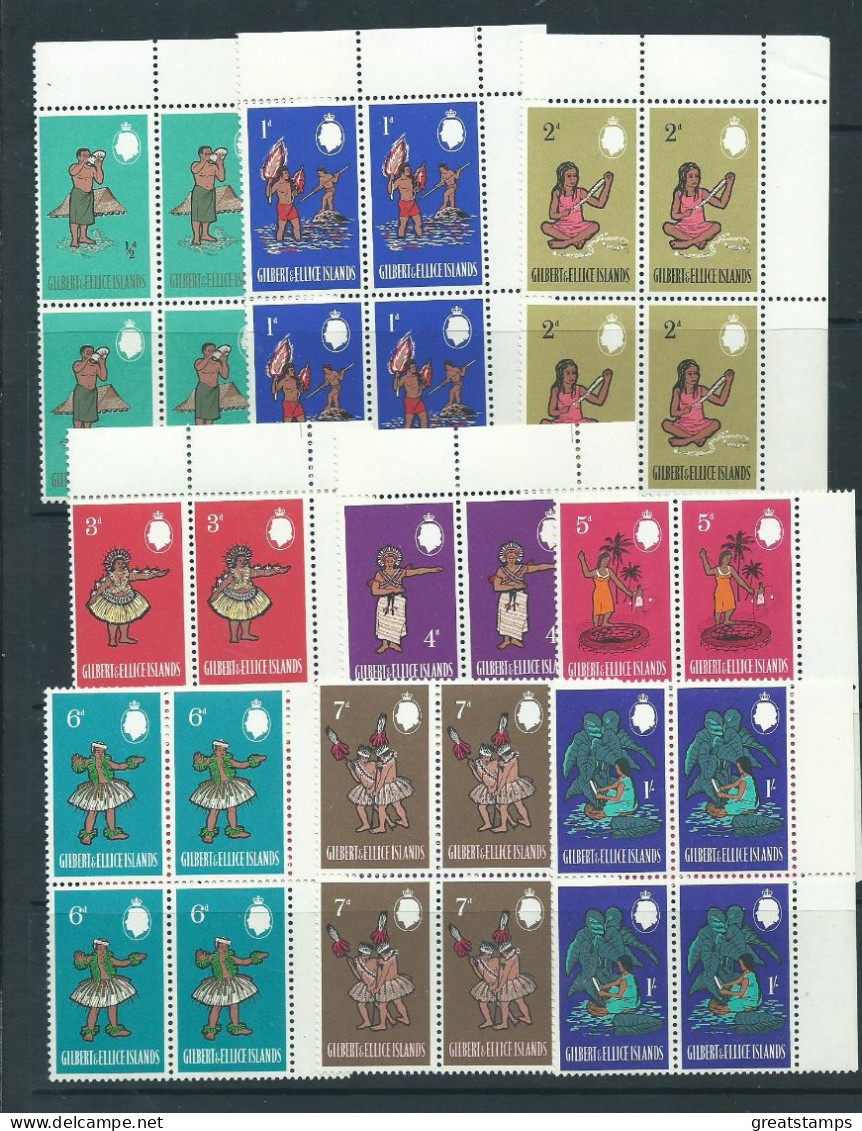 Gilbert And Ellice Stamps Sg89 Blocks Of 4 To 1/- Sg97  Post Office Fresh Mnh - Îles Gilbert Et Ellice (...-1979)