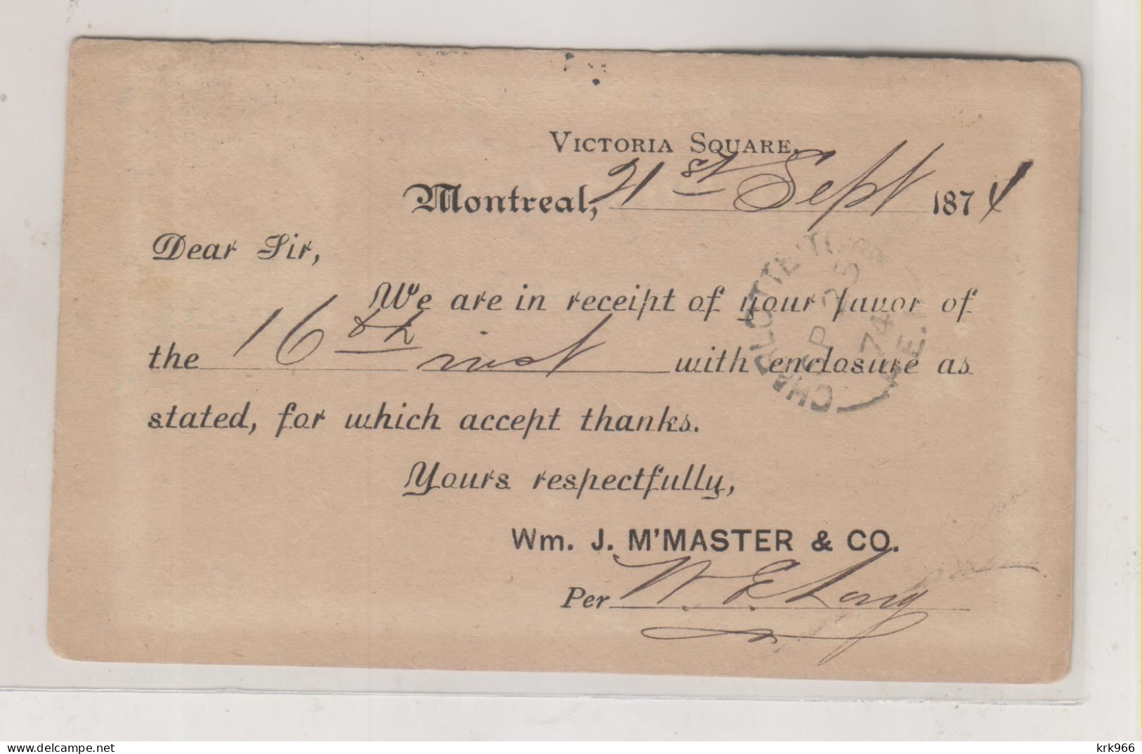 CANADA 1874 MONTREAL   Nice Postal Stationery - 1860-1899 Reinado De Victoria