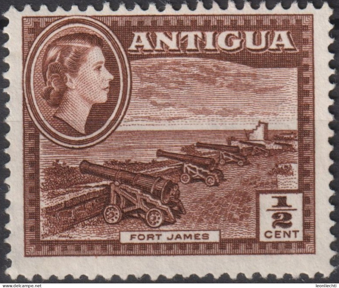 1956 Antigua & Barbuda Kronenkolonie * Mi:AG 101, Sn:AG 107, Yt:AG 103A, Fort James,  Queen Elizabeth II - 1858-1960 Colonie Britannique