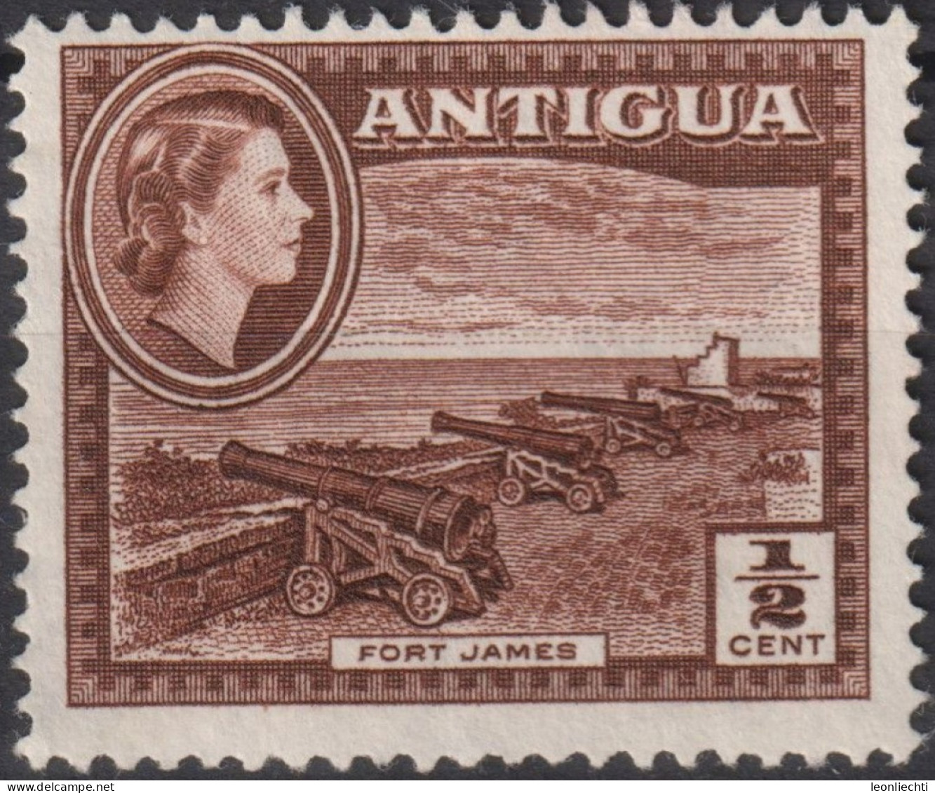 1956 Antigua & Barbuda Kronenkolonie * Mi:AG 101, Sn:AG 107, Yt:AG 103A, Fort James,  Queen Elizabeth II - 1858-1960 Colonia Britannica