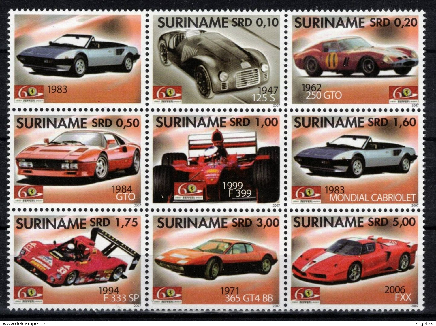 Suriname 2007 Racing Cars, Ferrari, MNH/**/Postfris  - Suriname