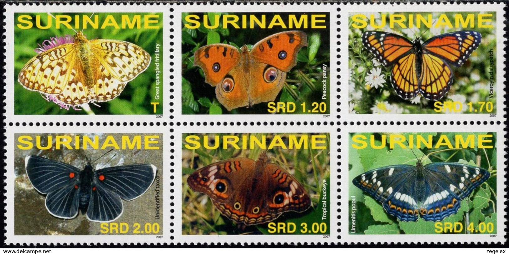 Suriname 2007 Butterflies, Vlinders MNH/**/Postfris  - Suriname