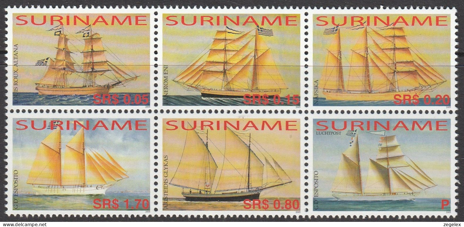 Suriname 2005  Sailing Ships, Zeilboten, MNH/**/Postfris, ZBL  - Suriname