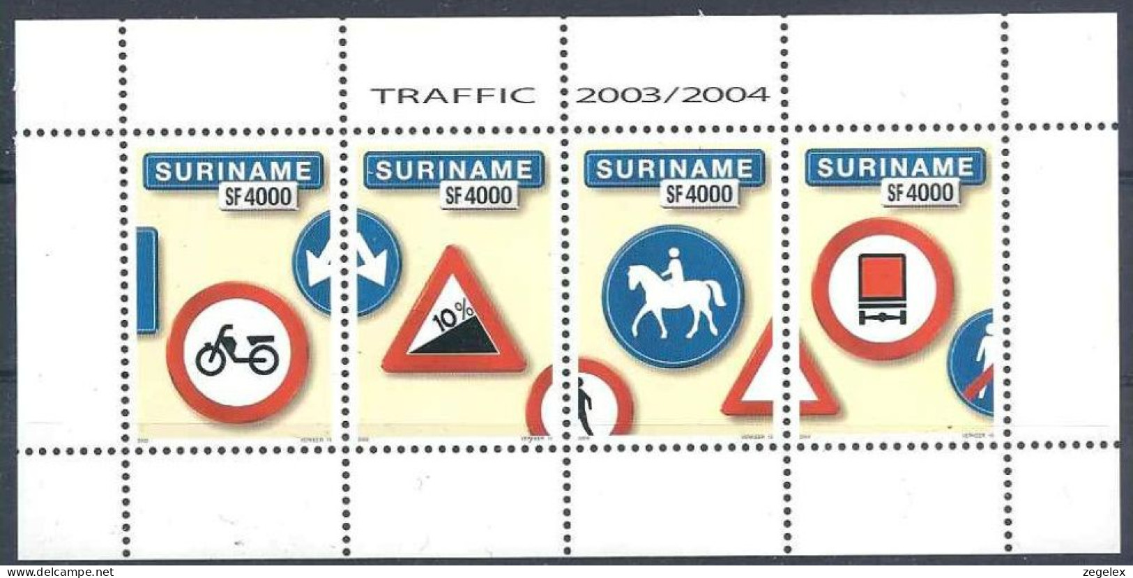 Suriname 2004 Traffic Signs, Verkeersborden Block  MNH/**/Postfris ZBL 1281 - Suriname