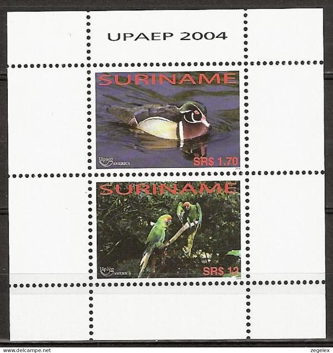 Suriname 2004 UPAEP 2004 Eend, Duck, Parrots, Birds Block MNH/**/Postfris, ZBL1280  - Suriname