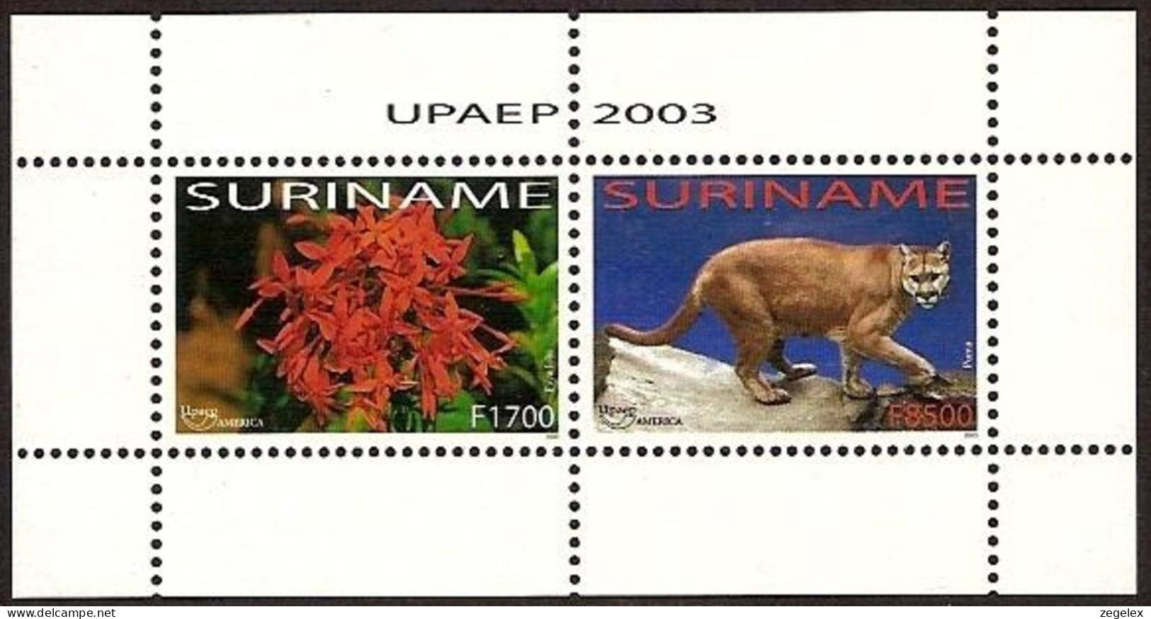 Suriname 2003 UPAEP Poema Blok MNH/**/Postfris Cat, Puma ZBL 1216 - Suriname