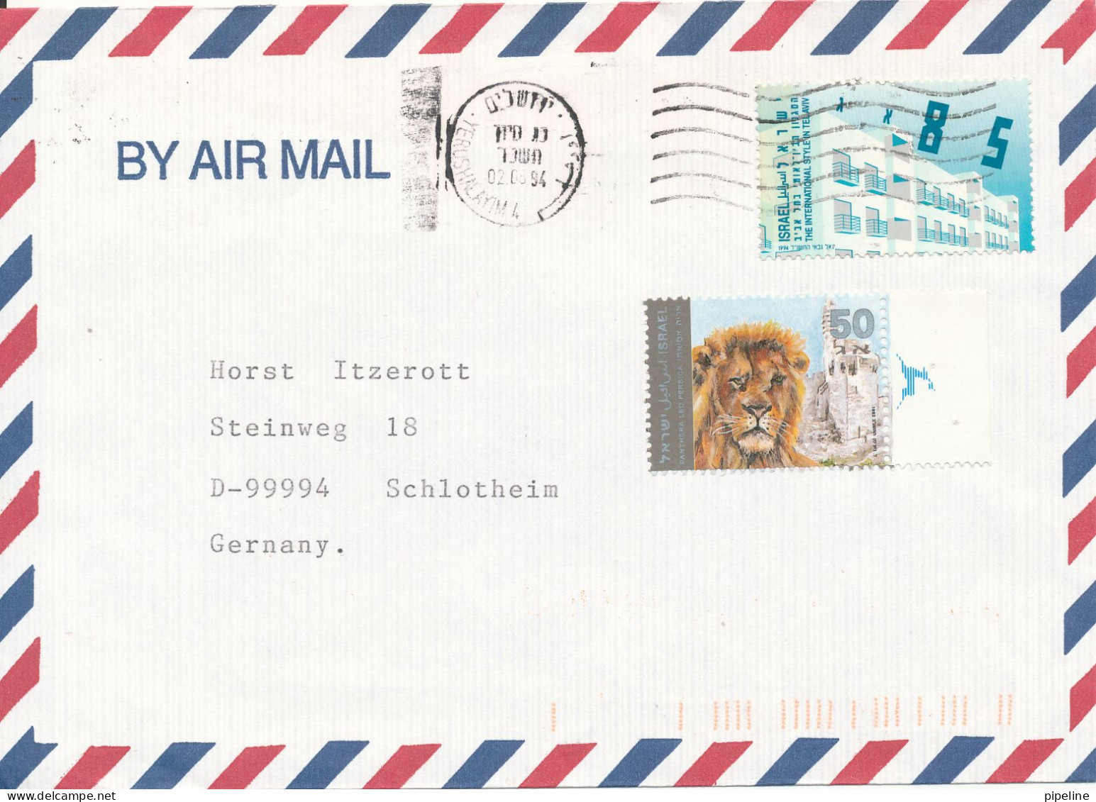 Israel Air Mail Cover Sent To Germany 2-6-1994 Topic Stamps - Airmail