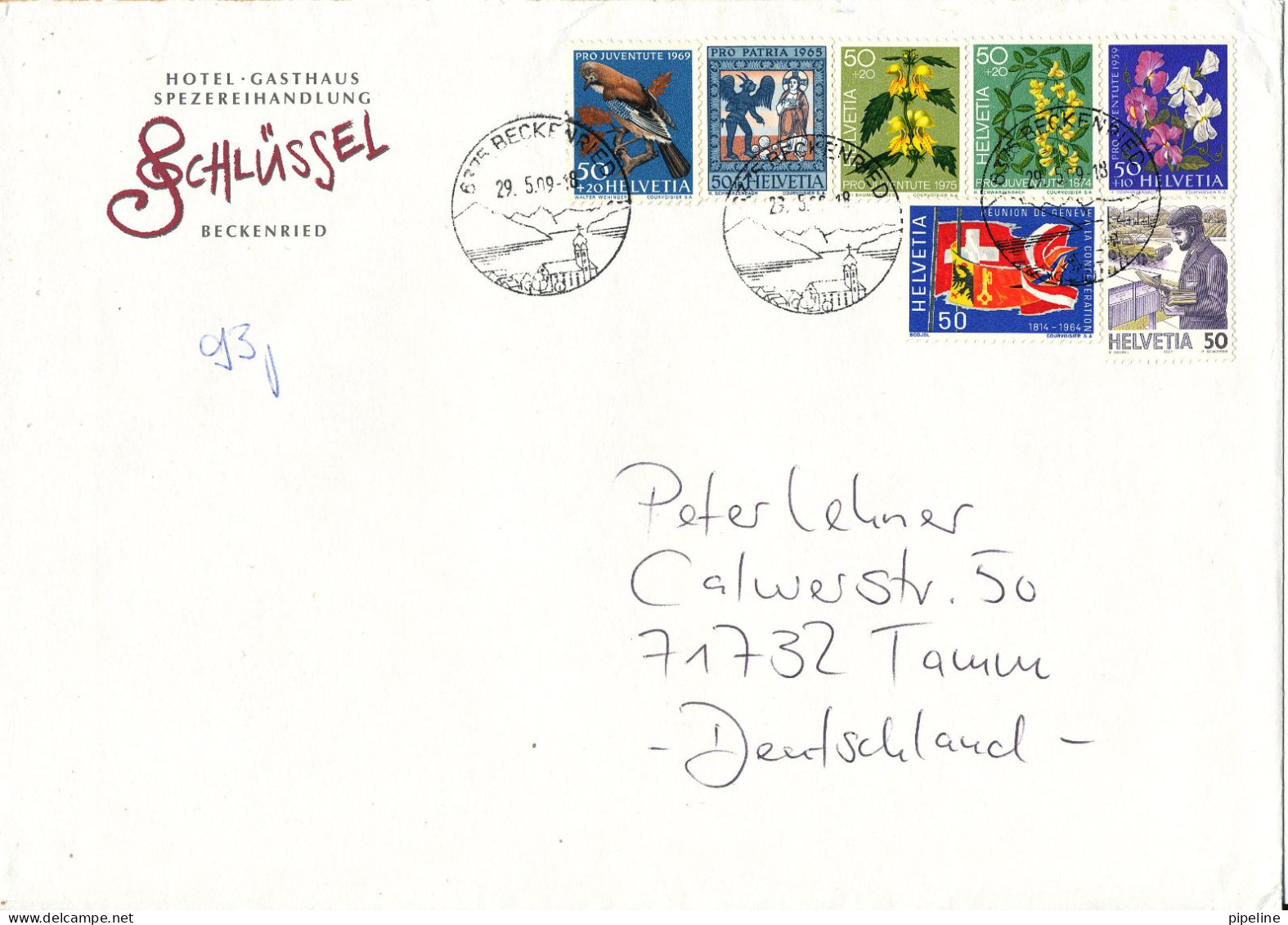 Switzerland Cover Sent To Germany 29-5-2009 With More Topic Stamps - Briefe U. Dokumente