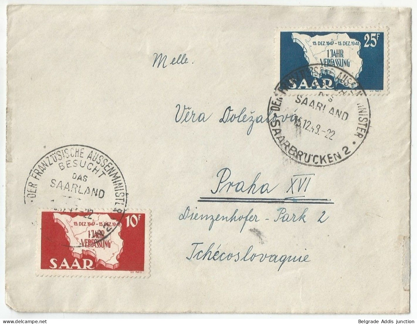Saar Sarre France Germany Deutschland Mi.260/61 On Cover With First Day Cancel 1948 FDC - FDC