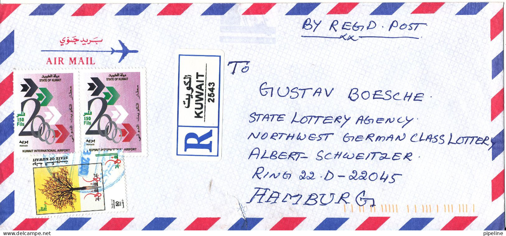 Kuwait Registered Air Mail Cover Sent To Germany 19-2-2000 There Is A Tear At The Bottom Of The Cover - Kuwait