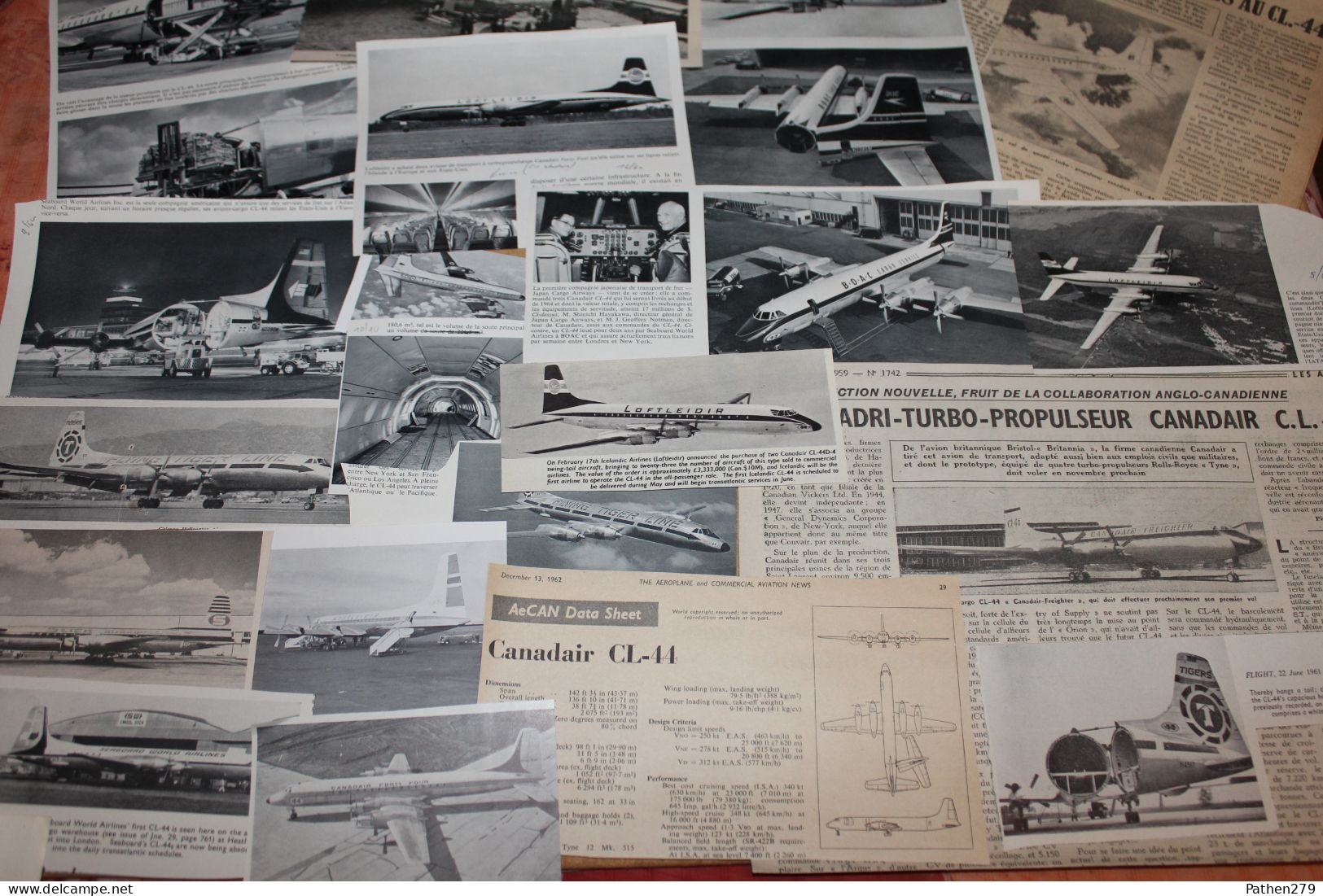 Lot De 280 G D'anciennes Coupures De Presse Des Aéronefs Canadiens Canadair CL-44 Et CC-106 - Aviation