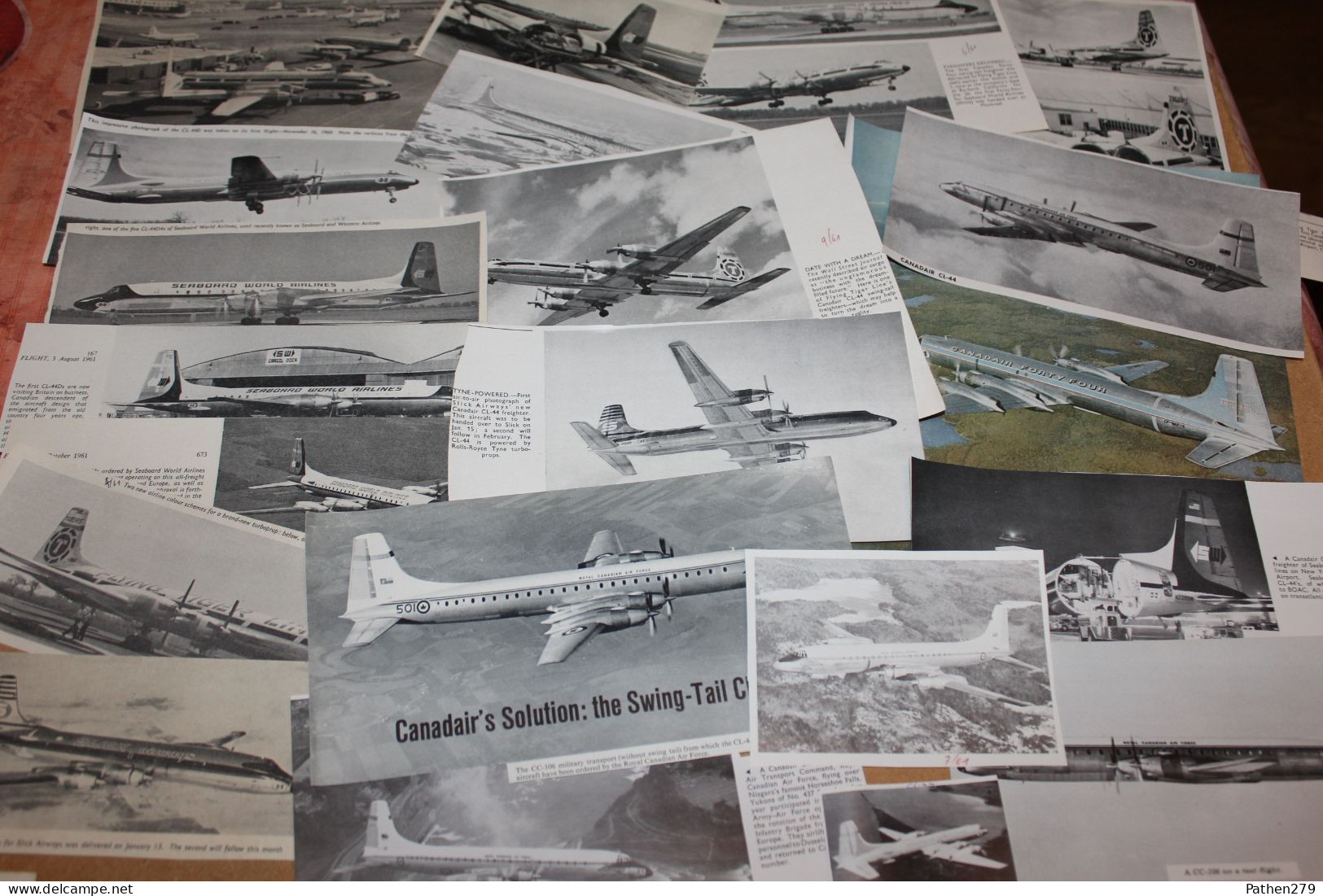 Lot De 280 G D'anciennes Coupures De Presse Des Aéronefs Canadiens Canadair CL-44 Et CC-106 - Luchtvaart