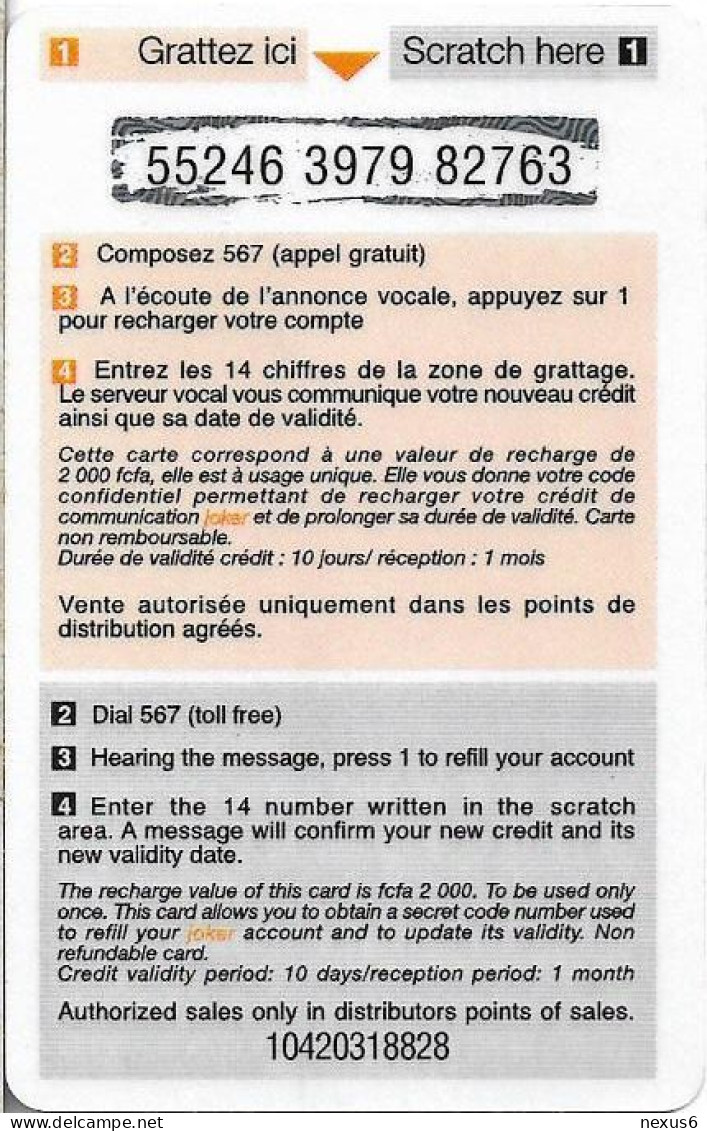 Cameroon - Orange - Joker White, CN Middle Bottom, GSM Refill 2.000FCFA, Used - Cameroun