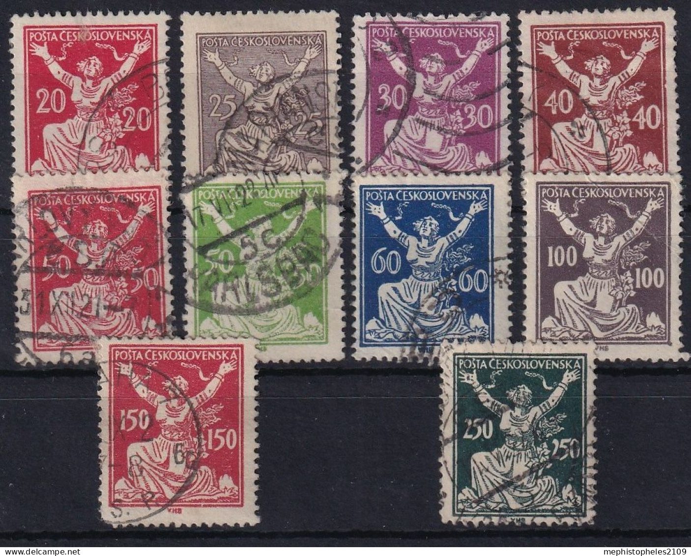 CZECHOSLOVAKIA 1920 - Canceled - Mi 170A-178A, 180A - Used Stamps