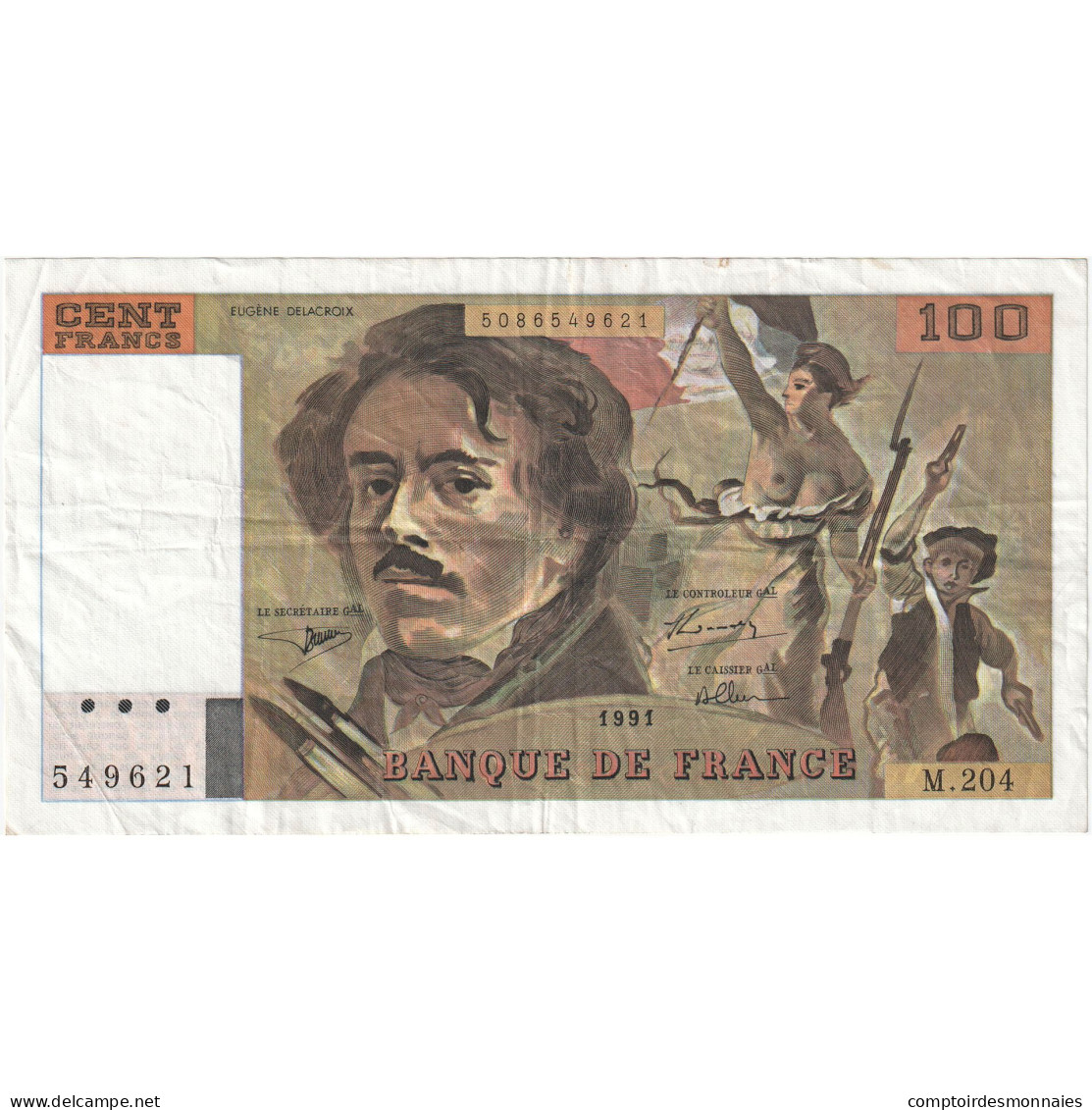 France, 100 Francs, Delacroix, 1991, M.204, TTB+, Fayette:69bis.4b, KM:154f - 100 F 1978-1995 ''Delacroix''