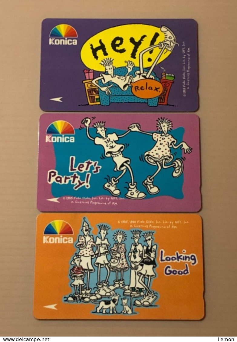 Singapore Telecom Singtel GPT Phonecard, KONICA - Fido Dido, Set Of 3 Used Cards - Singapour