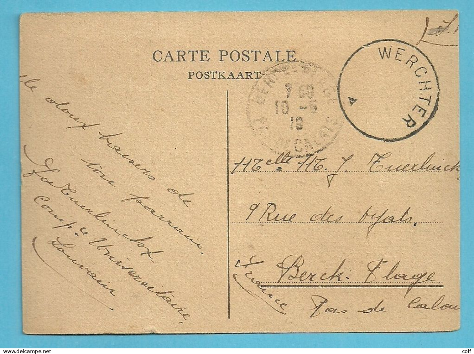 Kaart Met Cirkelstempel WERCHTER Zonder Datummidden (noodstempel) - Fortune Cancels (1919)