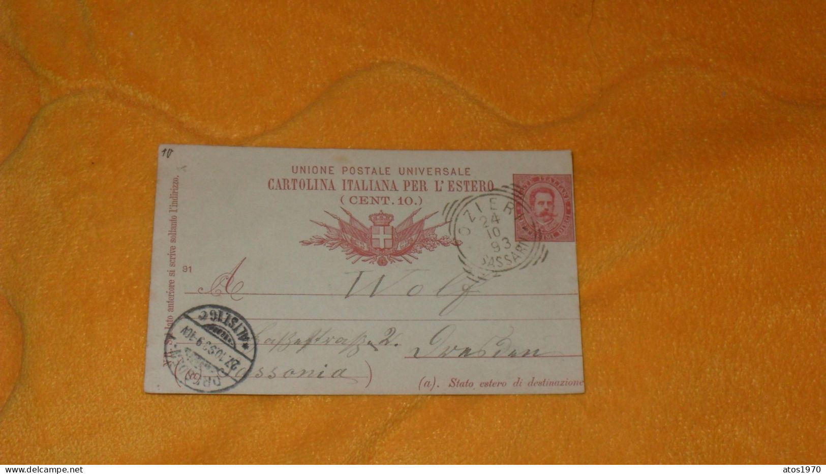 CARTE POSTALE ANCIENNE DE 1893../ CACHET OZIERI SASSARI ITALIE POUR DRESDEN..+ TIMBRE ENTIER - Entero Postal