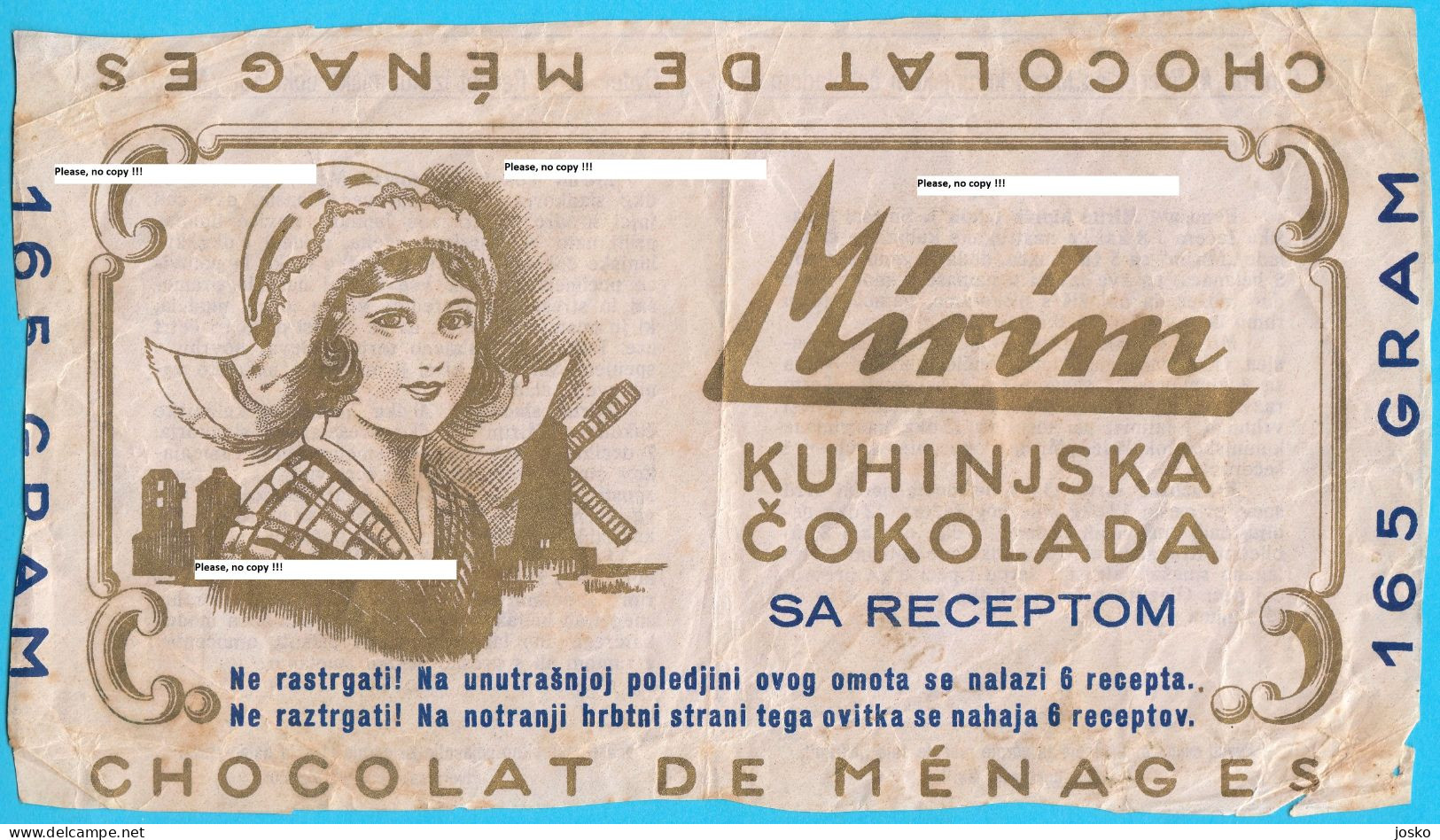 CHOCOLATE MIRIM MARIBOR Slovenia Ex Yugoslavia Kingdom Old Pre-WW2 Chocolate Wrapper 1930s * Emballage De Chocolat - Chocolat