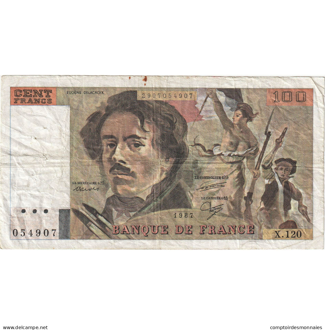 France, 100 Francs, Delacroix, 1987, X.120, TB, Fayette:69.11, KM:154c - 100 F 1978-1995 ''Delacroix''