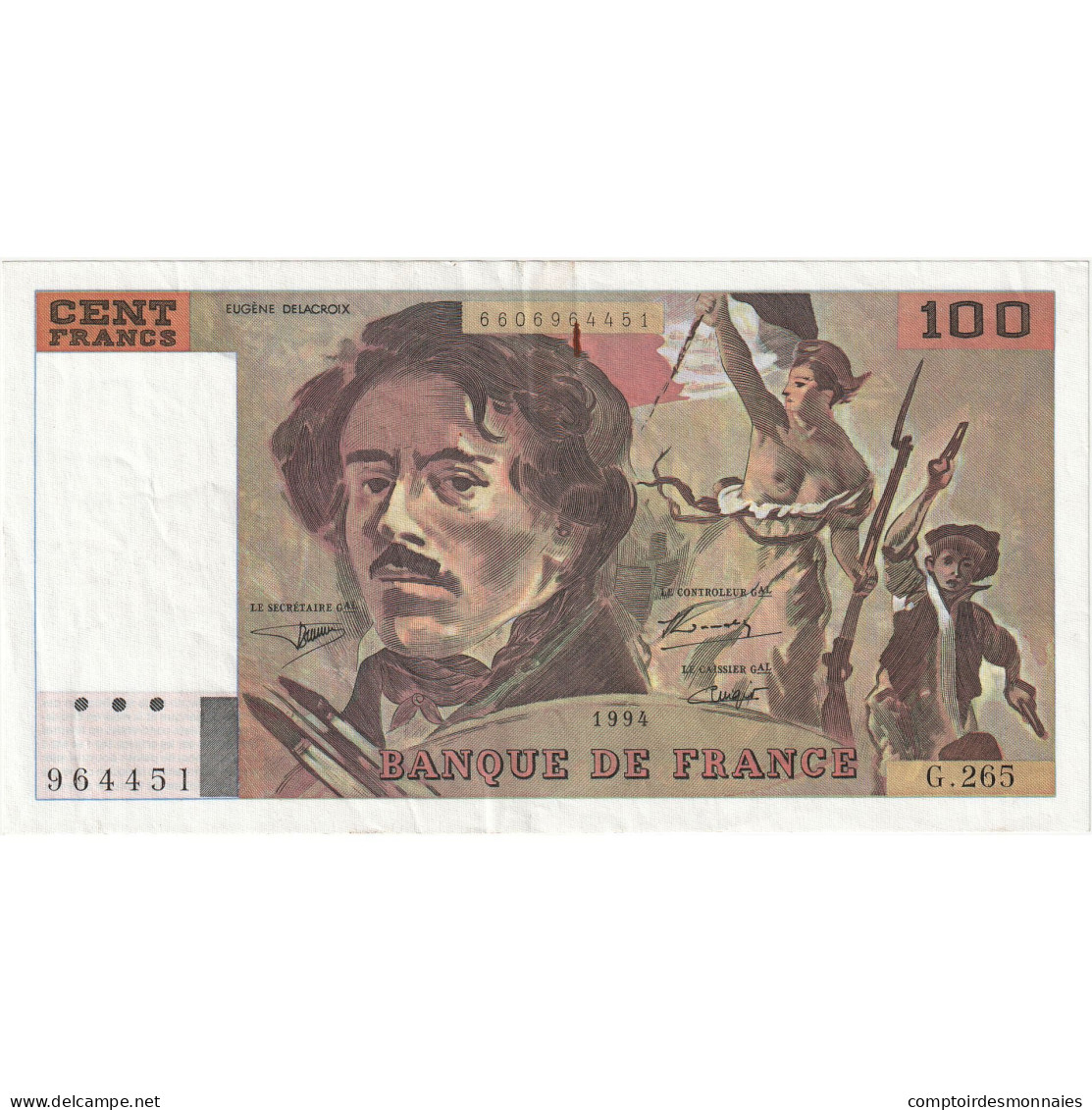 France, 100 Francs, Delacroix, 1994, G.265, SUP, Fayette:69ter.1a, KM:154h - 100 F 1978-1995 ''Delacroix''