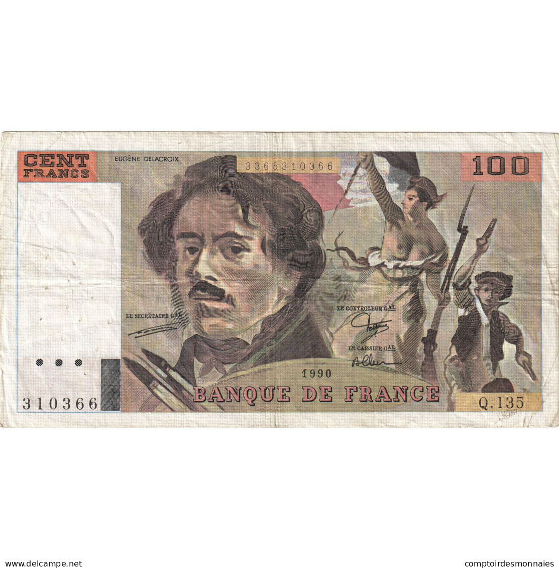 France, 100 Francs, Delacroix, 1990, Q.135, TB, Fayette:69bis.1a, KM:154d - 100 F 1978-1995 ''Delacroix''