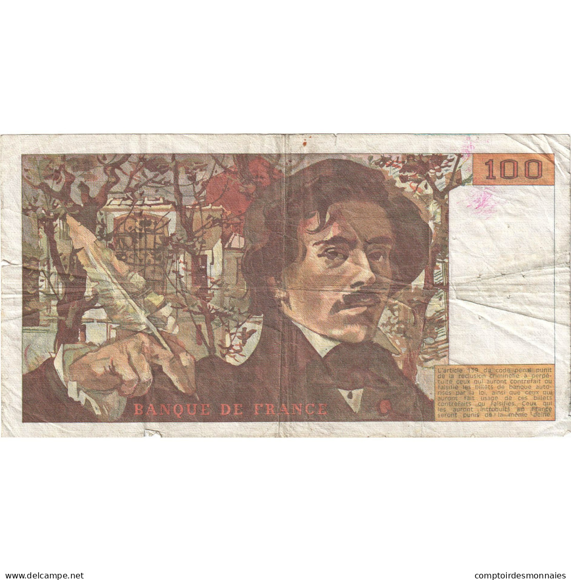 France, 100 Francs, Delacroix, 1989, A.134, TB, Fayette:69.13a, KM:154d - 100 F 1978-1995 ''Delacroix''