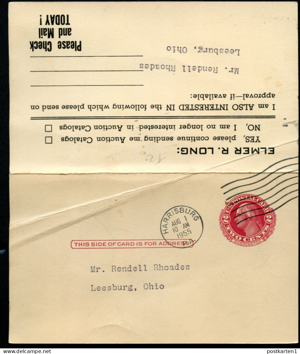 UY13 Type 2 Steel Plate Postal Card With Reply Harrisburg PA 1955 - 1941-60