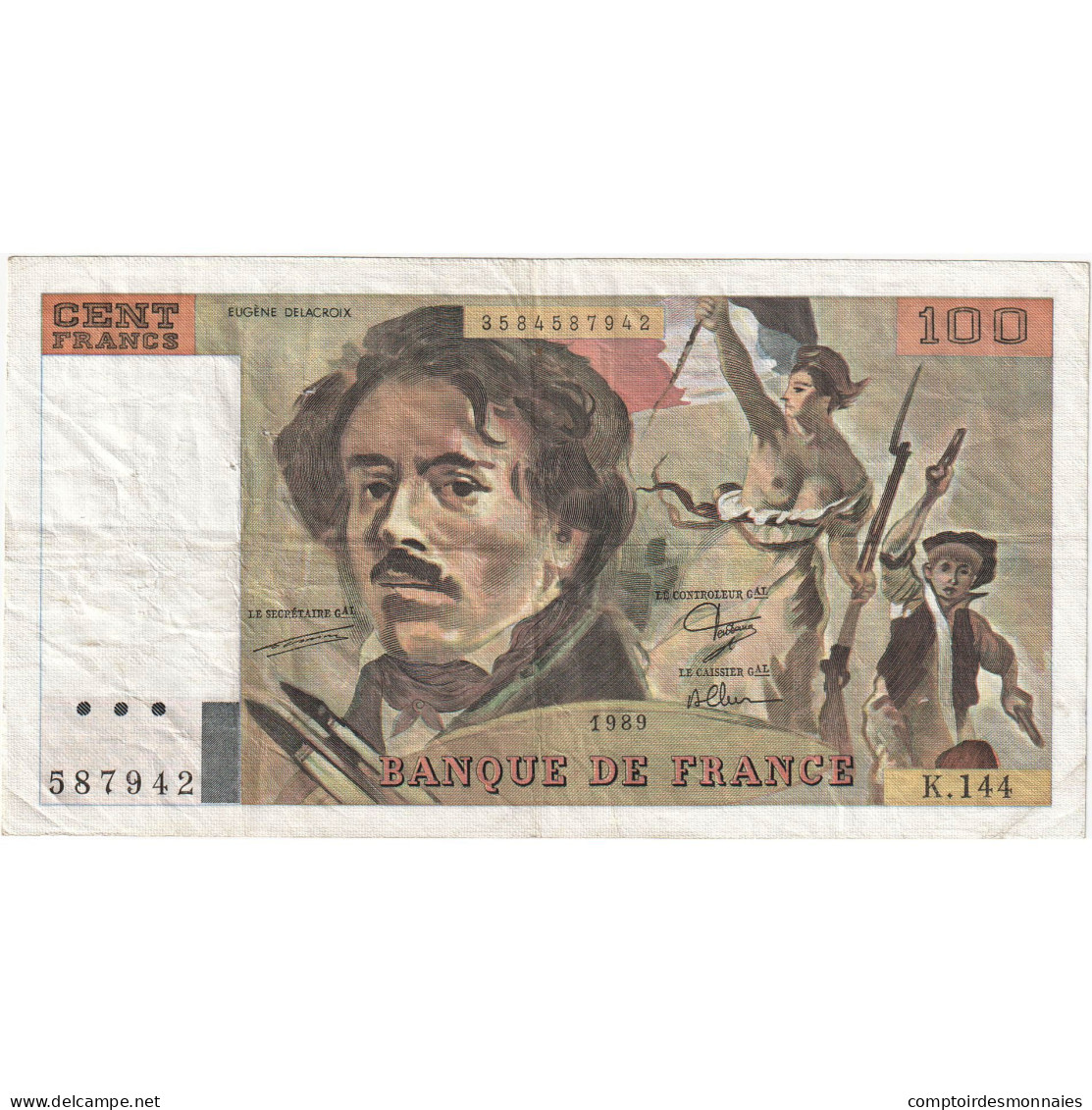 France, 100 Francs, Delacroix, 1989, K.144, TB, Fayette:69.13C, KM:154d - 100 F 1978-1995 ''Delacroix''