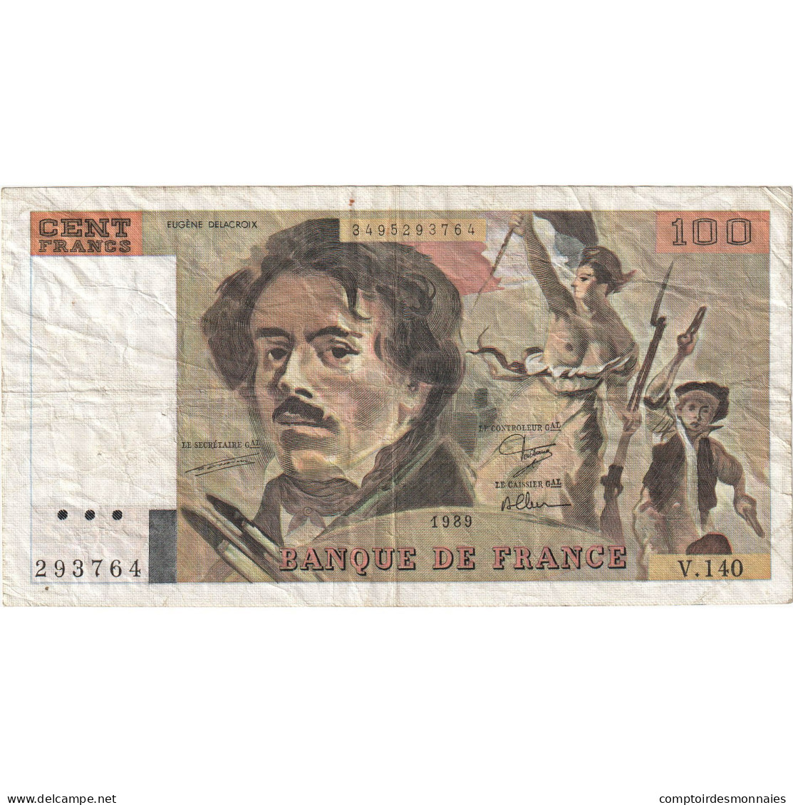 France, 100 Francs, Delacroix, 1989, V.140, TB, Fayette:69.13b, KM:154d - 100 F 1978-1995 ''Delacroix''