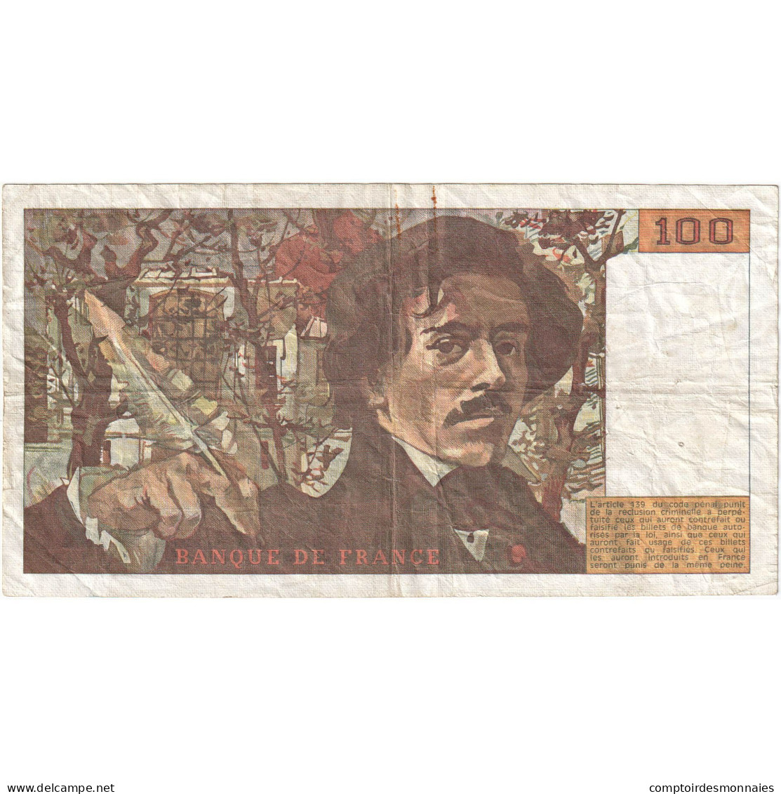 France, 100 Francs, Delacroix, 1989, V.140, TB, Fayette:69.13b, KM:154d - 100 F 1978-1995 ''Delacroix''