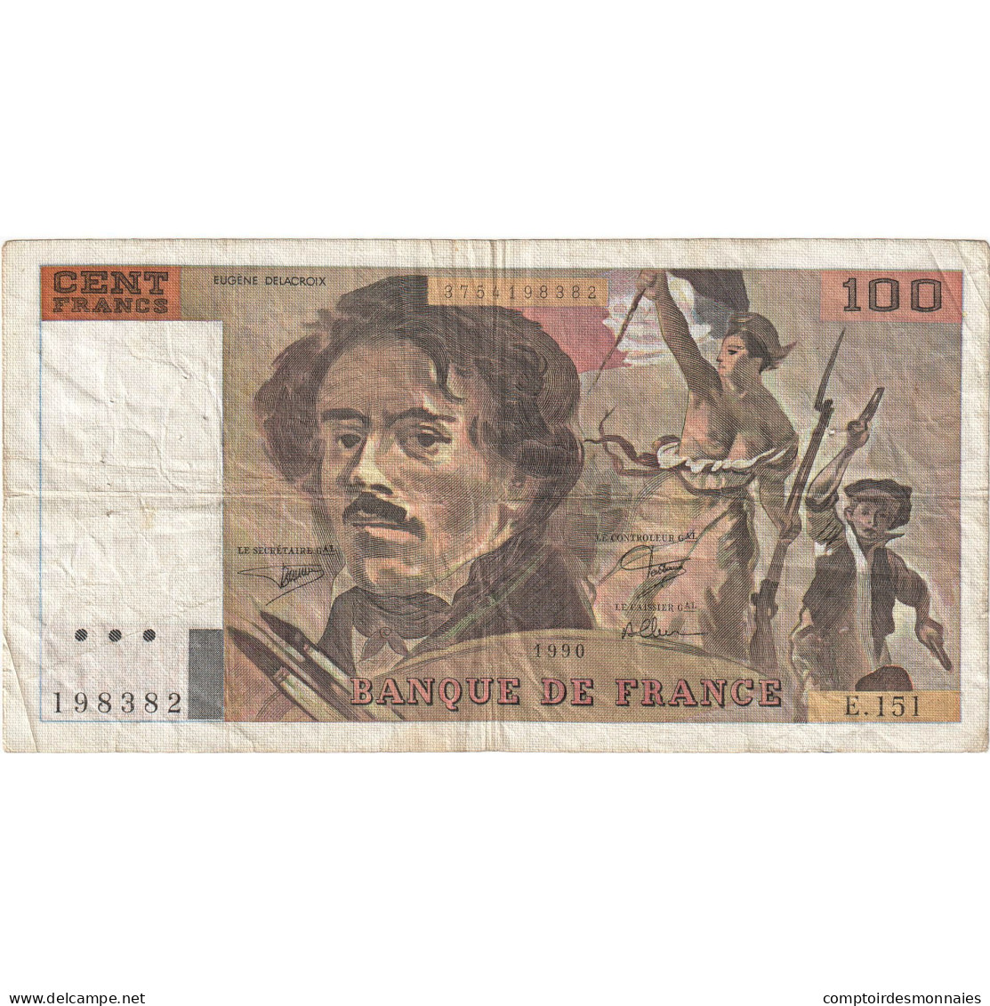 France, 100 Francs, Delacroix, 1990, E.151, TB, Fayette:69bis.2a, KM:154e - 100 F 1978-1995 ''Delacroix''