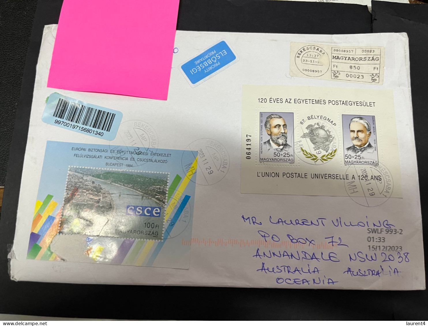 19-1-2024 (1 X 34) Registered Letter Posted From Hungary To Australia (24 X 16 Cm) CSCE M/s + 1 - Lettres & Documents