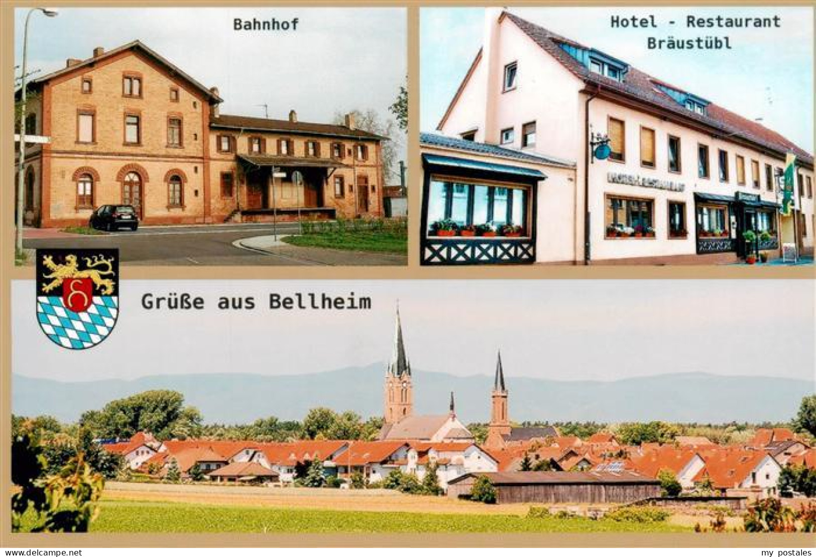 73951075 Bellheim Bahnhof Hotel Restaurant Braeustuebl Ortsansicht Mit Kirchen - Bellheim